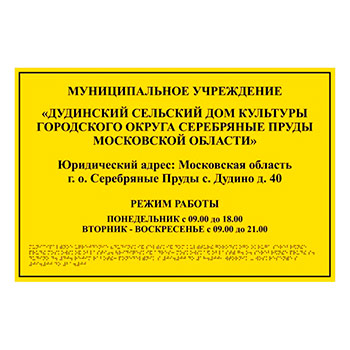 Тактильная вывеска с дублированием азбукой Брайля, ДС11 (полистирол 3 мм, 600х400 мм)